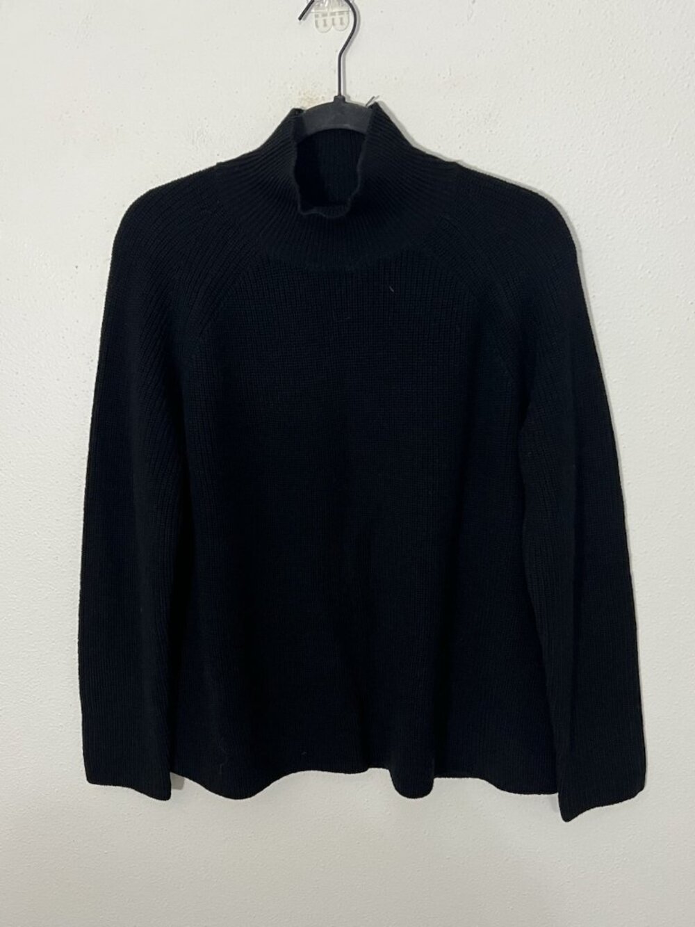 Eileen Fisher Black Extra Fine Merino Wool Mockneck Sweater Size XS